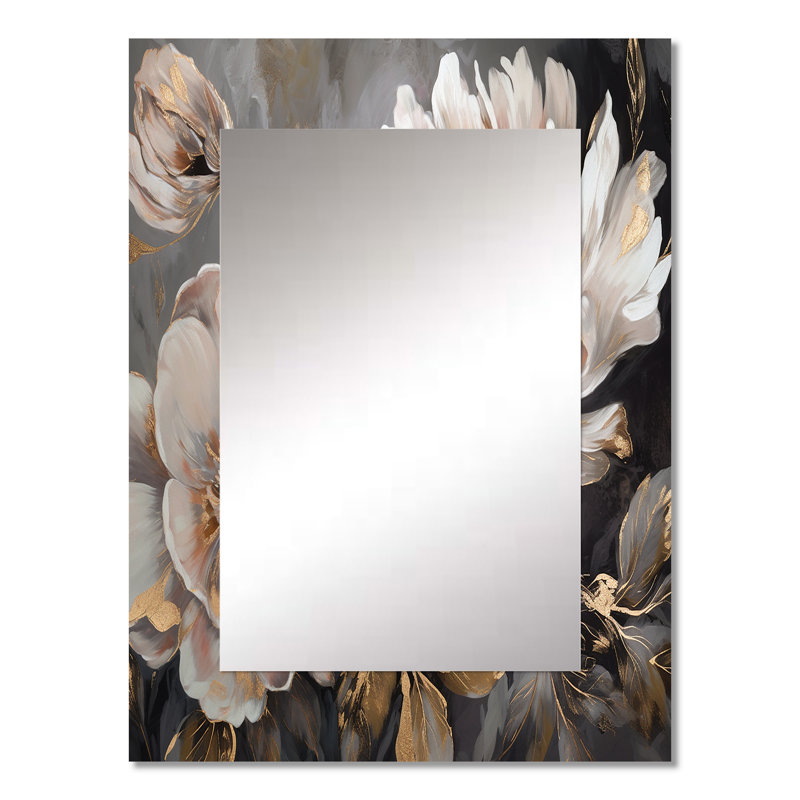 Pivoine blanche grise Blooms In Motion IV - grand miroir pivoines, miroir mural décoratif moderne, impression d'art en métal