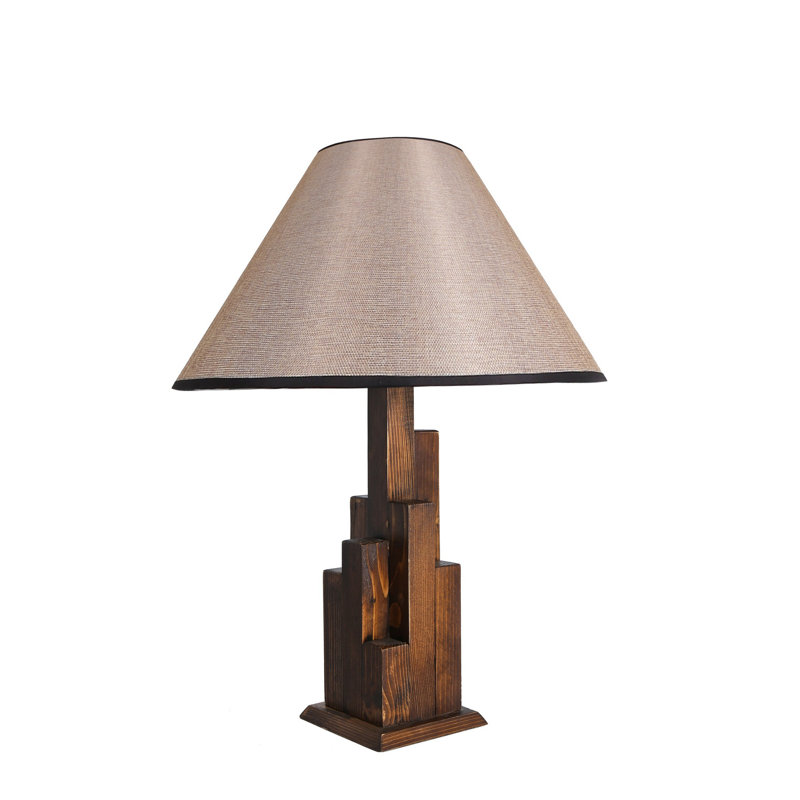 Lampe de table rustique en bois avec abat-jour en tissu, finition noyer, 11,0 x 11,0 x 22,4 pouces | Douille E27, 40 W maximum, interrupteur marche / arrêt sur câble | Idéal pour la décoration intérieure de style champêtre et l'éclairage douillet dans les salons et les chambres