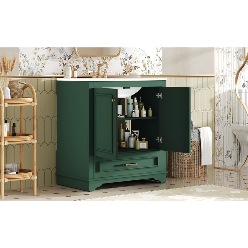 Meuble-lavabo 30 po avec lavabo en céramique, Vert