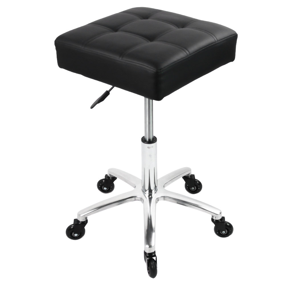 PU Leather Round Rolling Height Adjustable Lab Stool with Footrest Inbox Zero Upholstery: Black