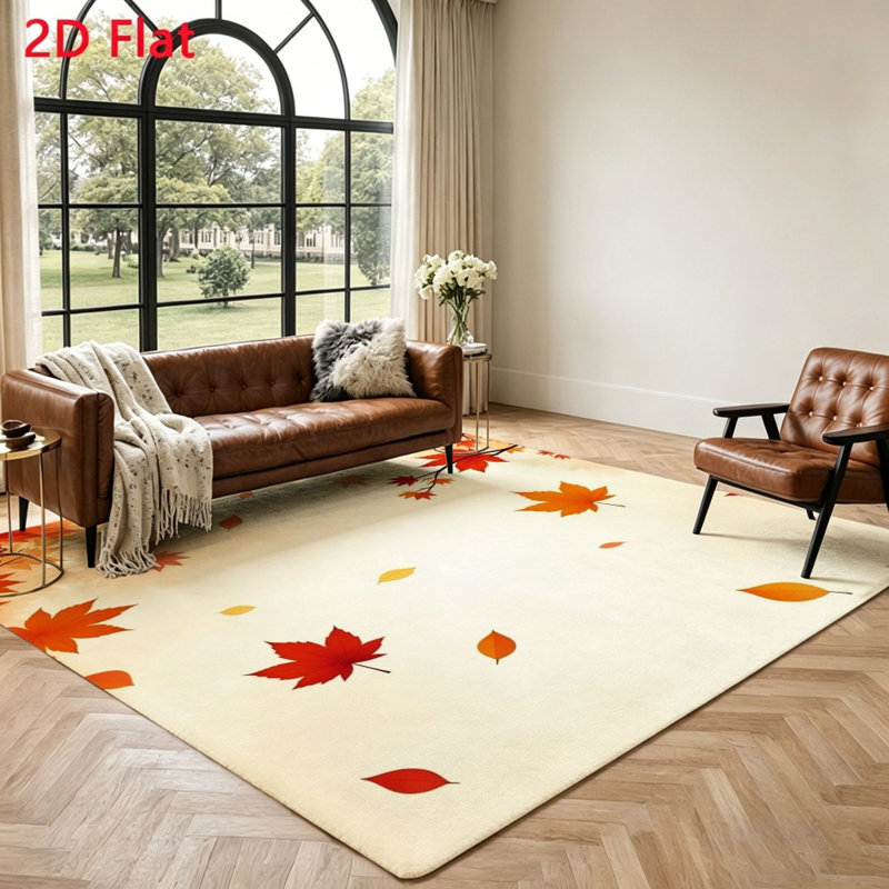 Fall Maple Leaf Print Area Rug Living Room, Bedroom, entryway, Home Office and Dining Spaces, Non-Slip, Easy Clean