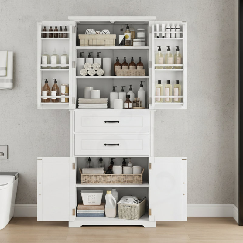 Storage Cabinet with 2 Drawers and Adjustable Shelf, White