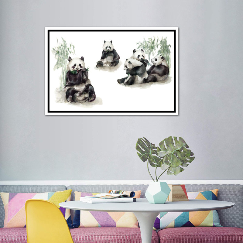 Pandas, H 40 po x l 60 po x 1,5 po, Toile blanche encadrée