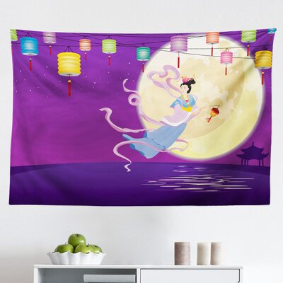Ambesonne East Tapestry, Chinese Woman Flying On Ocean With Lanterns And Full Moon Cartoon, Fabric Wall Hanging Decor For Bedroom Living Room Dorm, 45 -  East Urban Home, B734D21ADF5043A1A2D07E2832B84F06