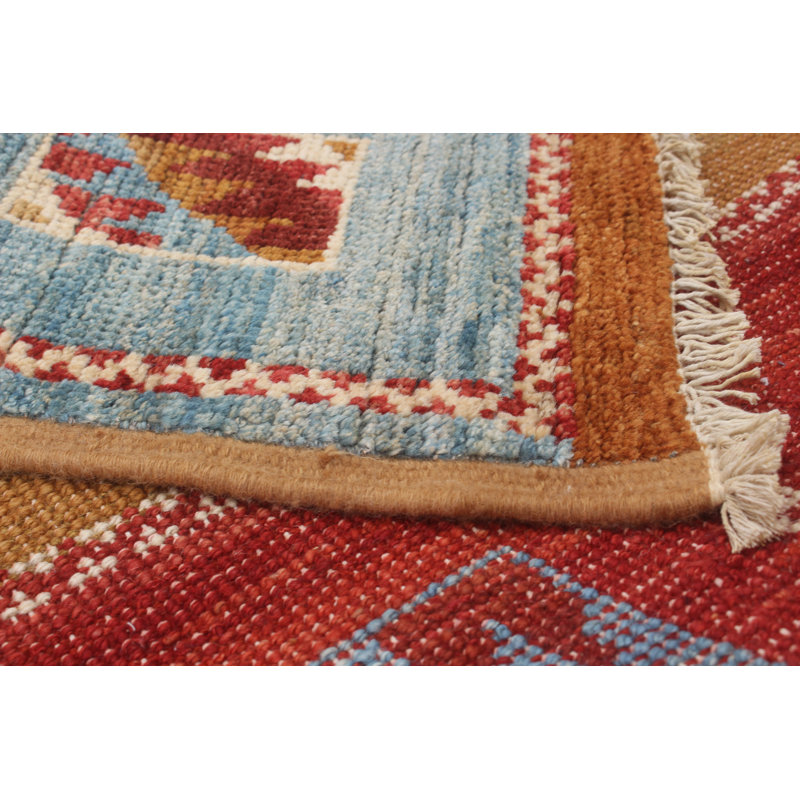 Tapis unique rouge / brun / bleu en laine noué à la main de style années 2010 de 6 pi 4 po x 8 pi 8 po Nemisco