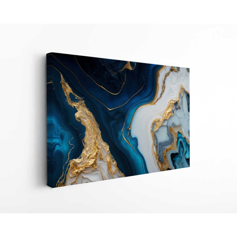 Reproduction d'art sur toile de luxe en marbre bleu foncé et pierre naturelle foncée, H 20 po x l 30 po x P 1 po