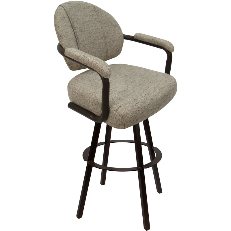 Tabouret de bar pivotant en métal Leandra, Mélange de polyester bois flotté / cadre brun