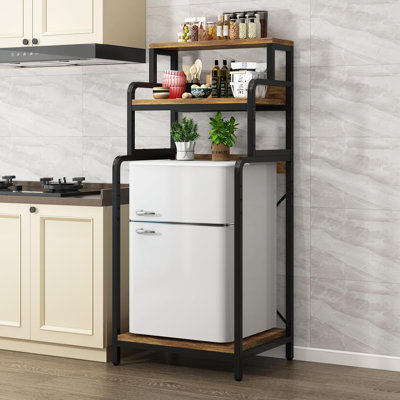 4-Tier Kitchen Storage Shelf With Microwave Stand, Double-Purpose Baker's Rack For Spices, Pots, Pans, And Small Appliances, Sturdy Free-Standing Organizer With X-Brace Structure