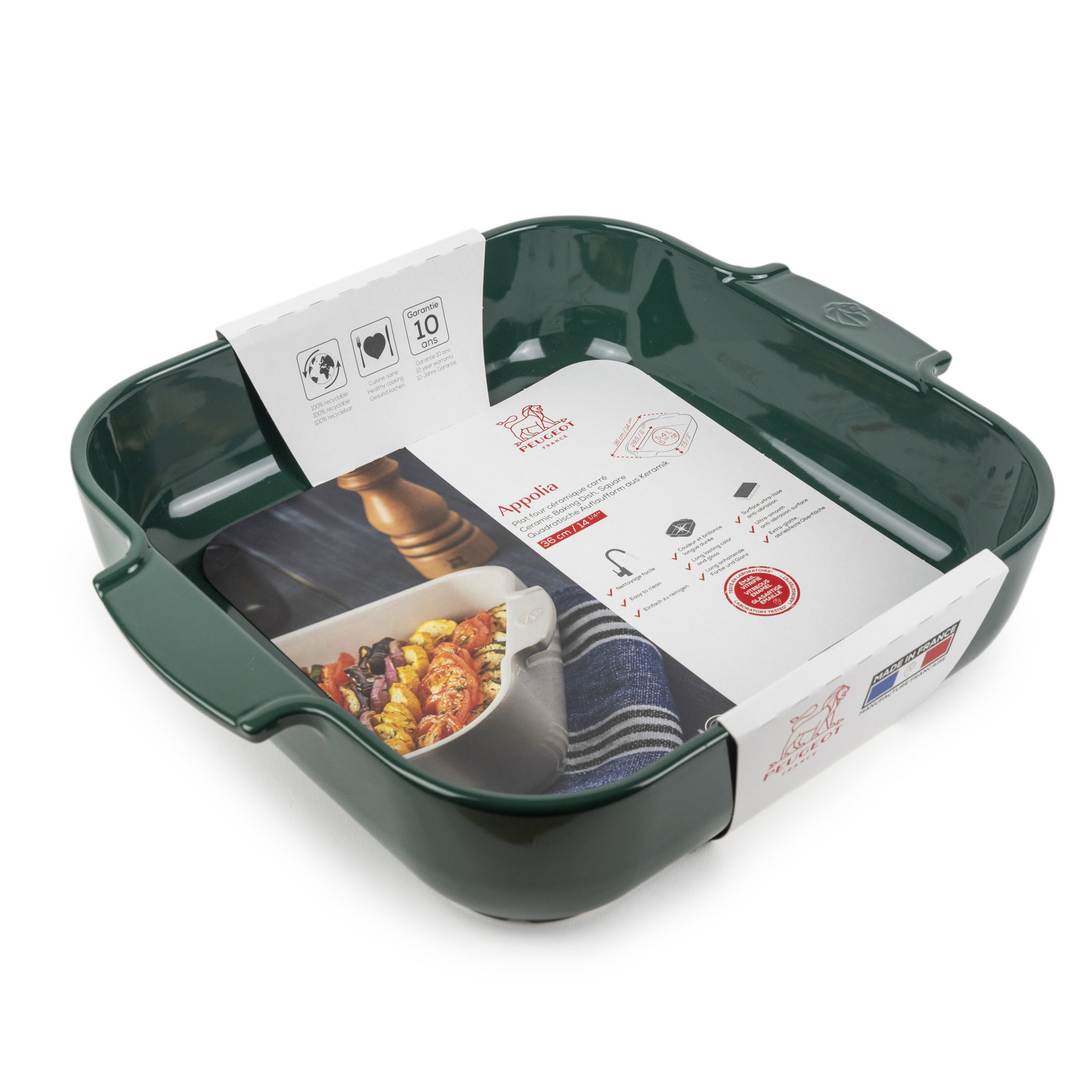 Peugeot Appolia Square Ceramic Baking Dish, 3.54" H x 14" L x 12.6" W