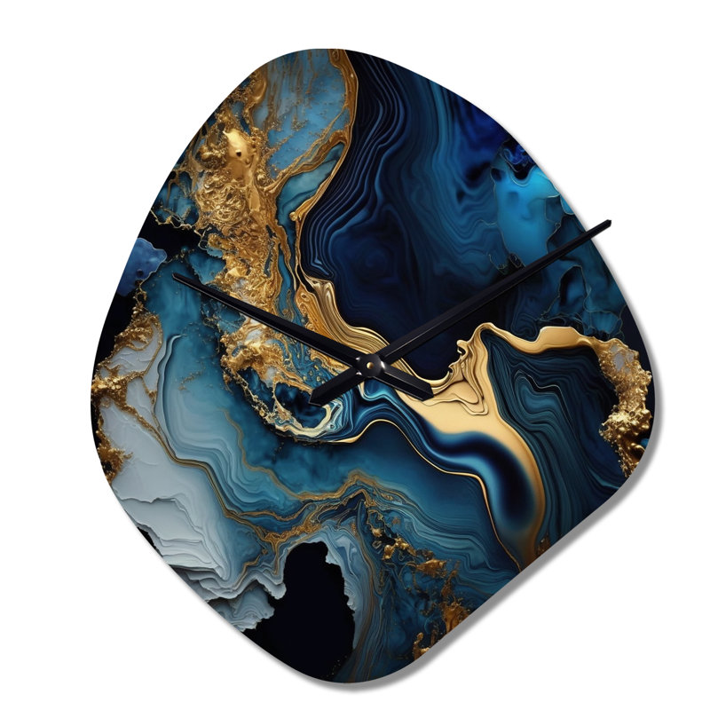«Abstract Geode Marble Blue III», horloge murale asymétrique moderne en métal, impression d'horloge murale bleue, Petit