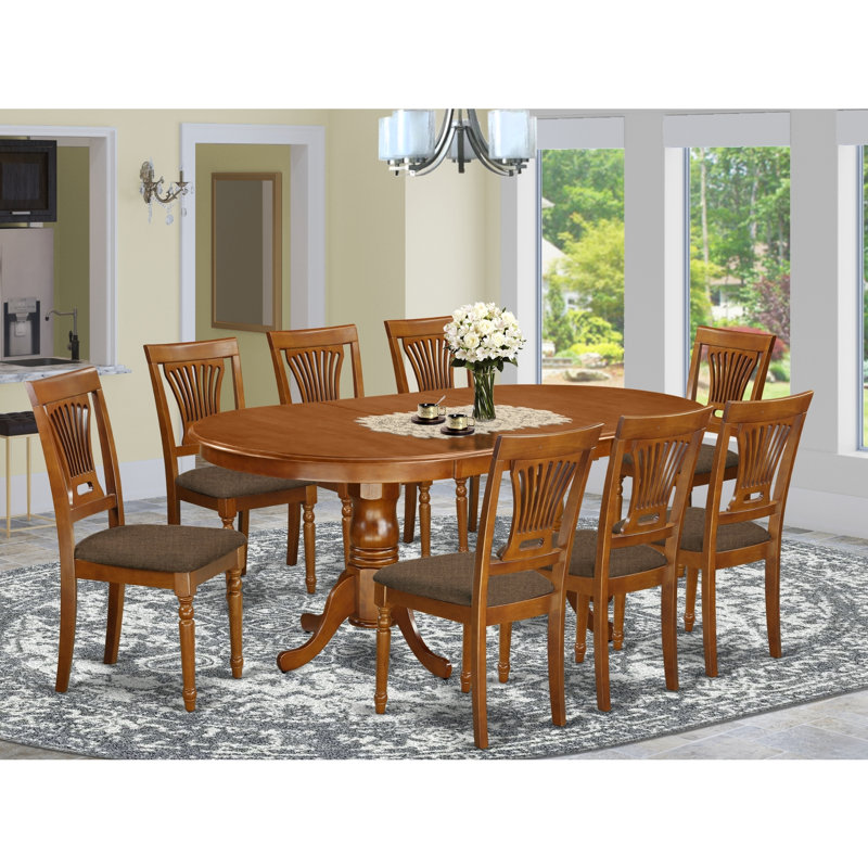  Ensemble de table de salle à manger 9 pièces, table ovale en bois avec rallonge papillon et 8 chaises, finition brun selle, 42 po x 78 po