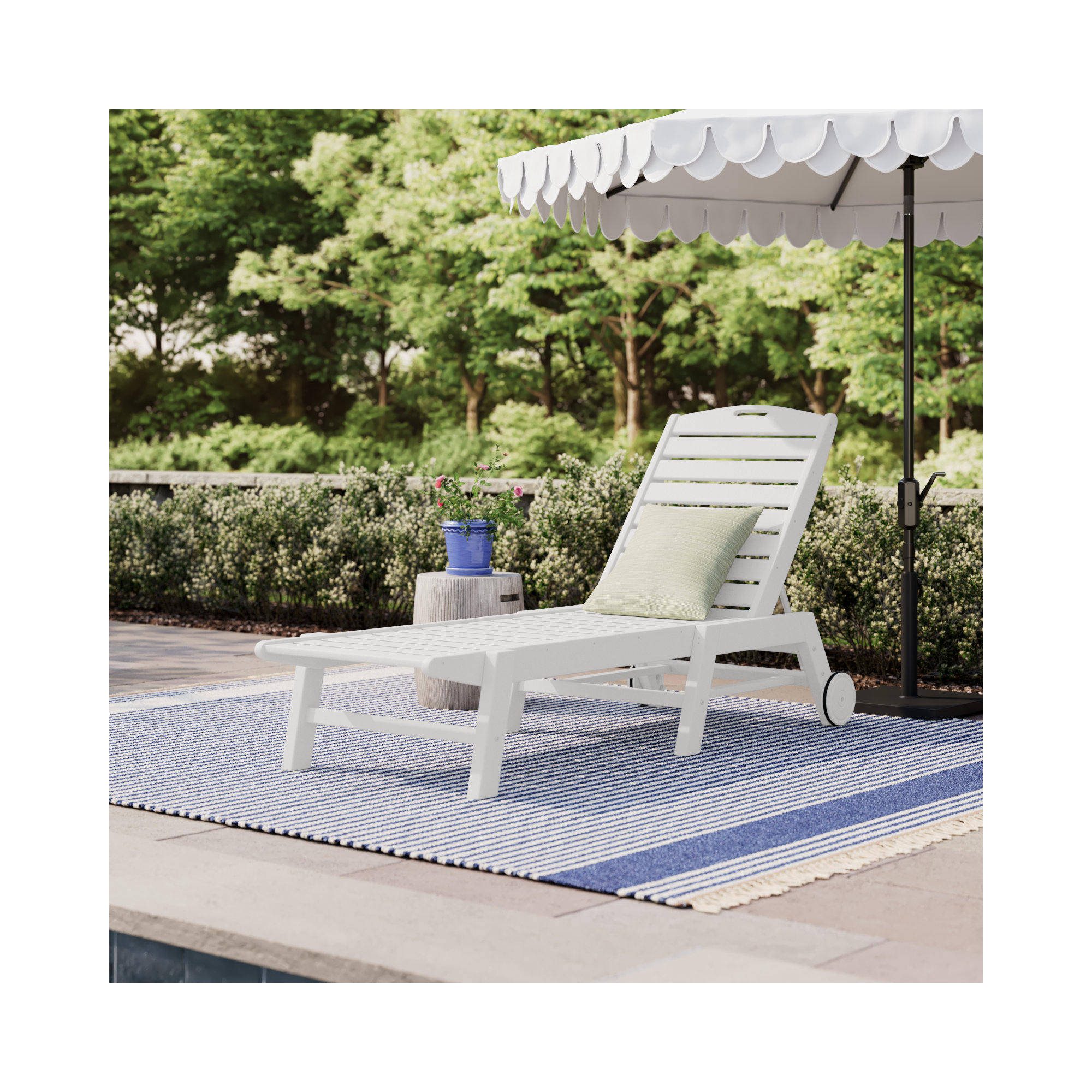 Lakeside POLYWOOD Nautical Chaise with Wheels, White