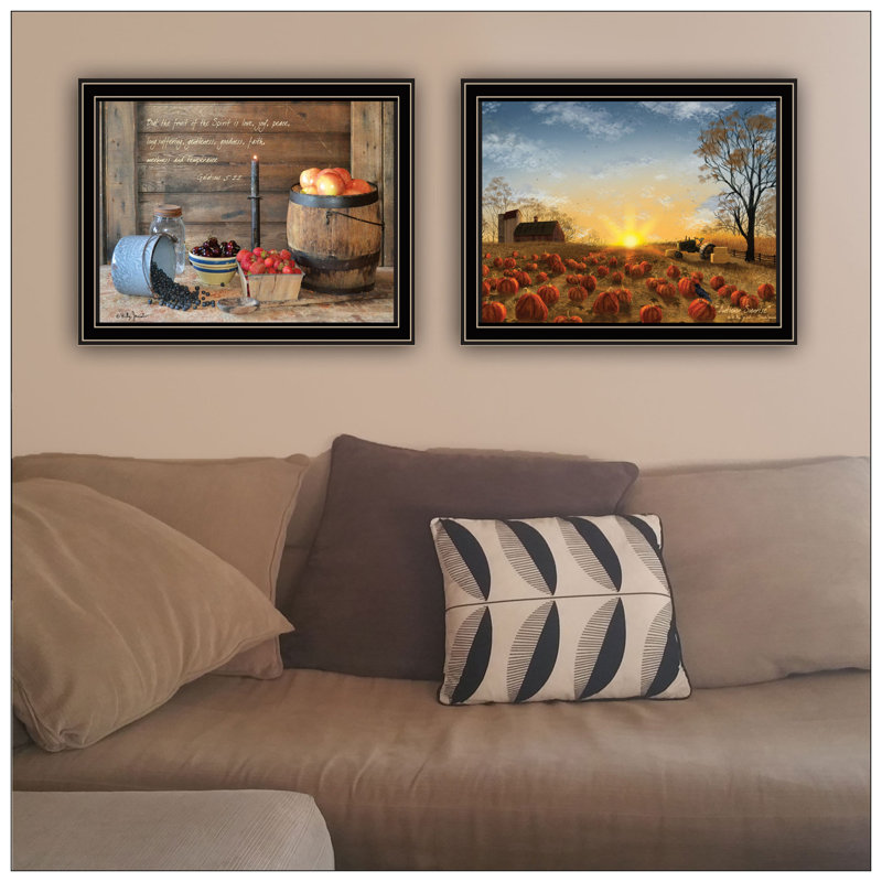 Trendy Decor 4U 2- Piece Vignette Autumn Sunrise, Fruit Of The Spirit Wall Art For Living Room, Bedroom Wall Art Print For Home Decor By Billy Jacobs