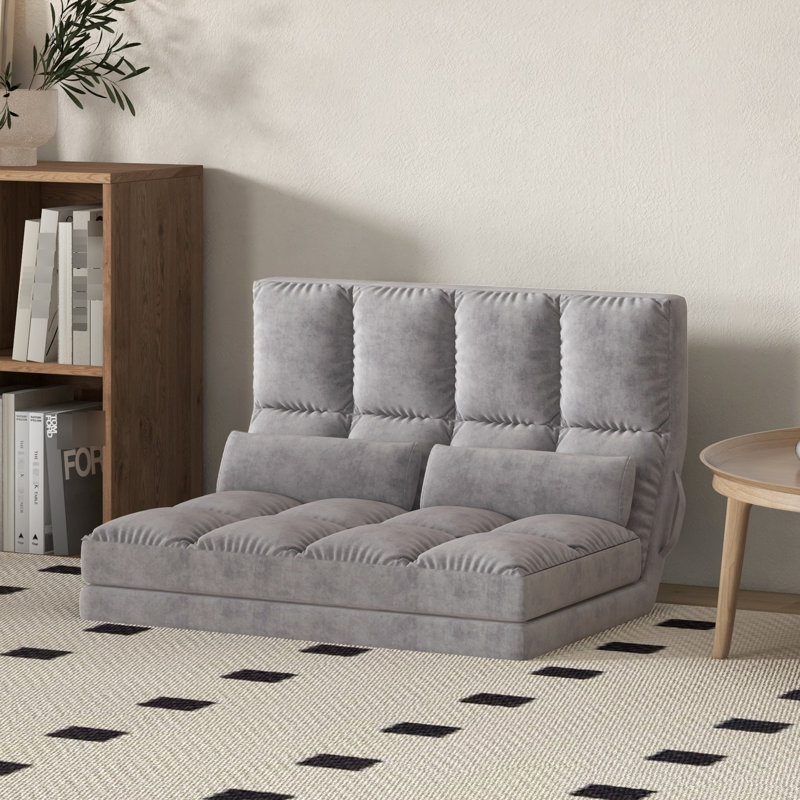 Plancher convertible, canapé-lit pliant avec 2 coussins, réglable, gris foncé, lit gris à conception compacte, chaise, épargne, solide