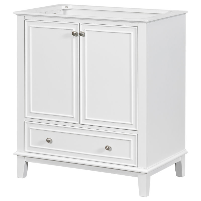 Base de meuble-lavabo blanc 30 po, bois massif et planche, armoire avec portes et tiroir de rangement, tablette réglable, base à assembler requise, tiroir multifonctionnel,