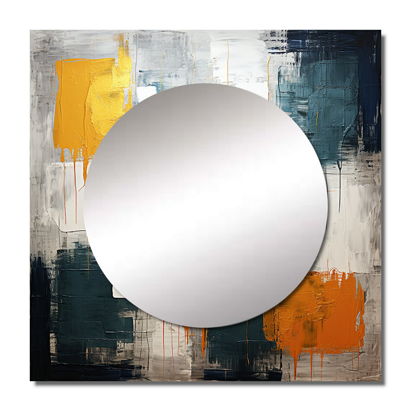 Bliss Of Happiness In Yellow And Blue VI - Abstract Collages Square Mirror Wall Decor For Bedroom, 29" x 29"