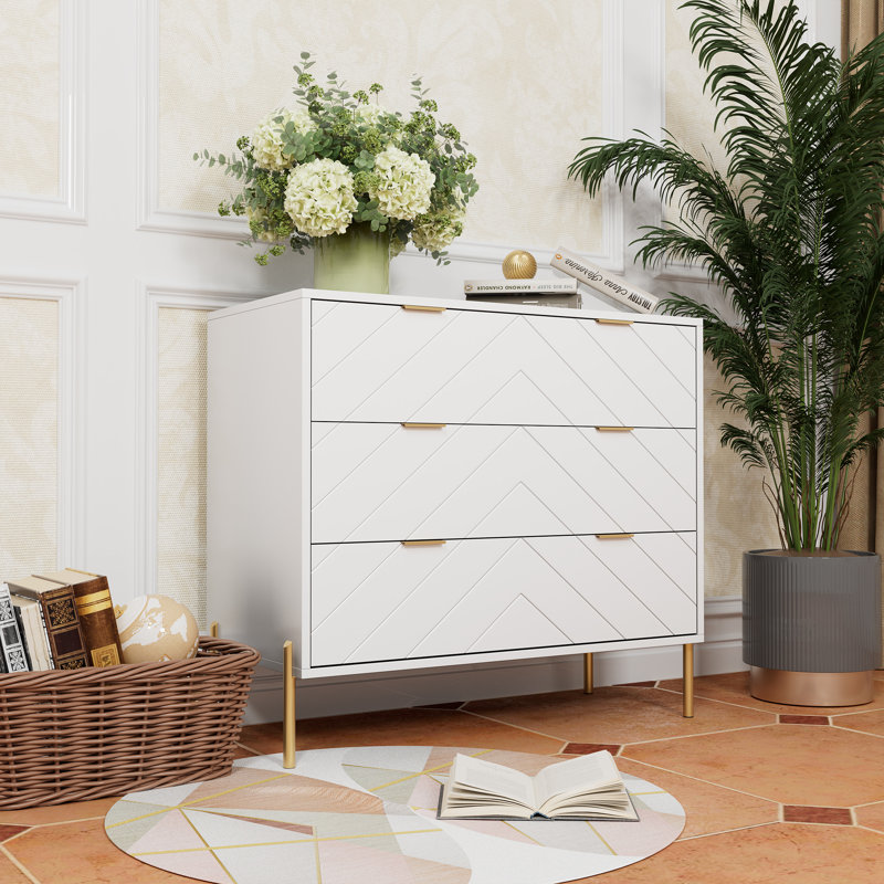 Grande table de chevet moderne à 3 tiroirs avec tiroirs de rangement Gosa, Blanc