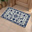 Tapis lavable antidérapant bleu en flanelle à motif floral bleu pour entrée de cuisine, 17 x 47 po-2129658692
