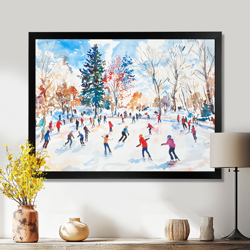 Décoration murale paysage de glace patinoire III, H 12 po x l 20 po, Reproduction encadrée d'une seule photo sans pass, Noir