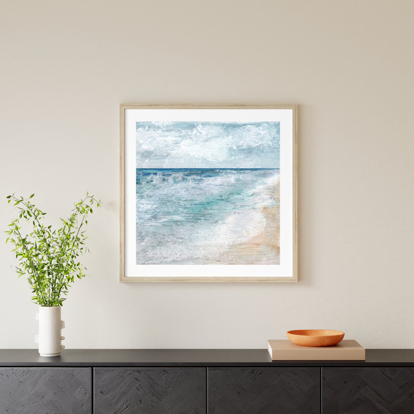 Basel "Shore Walk" Print, Beige, 32.5" H x 32.5" W x 1.25" D