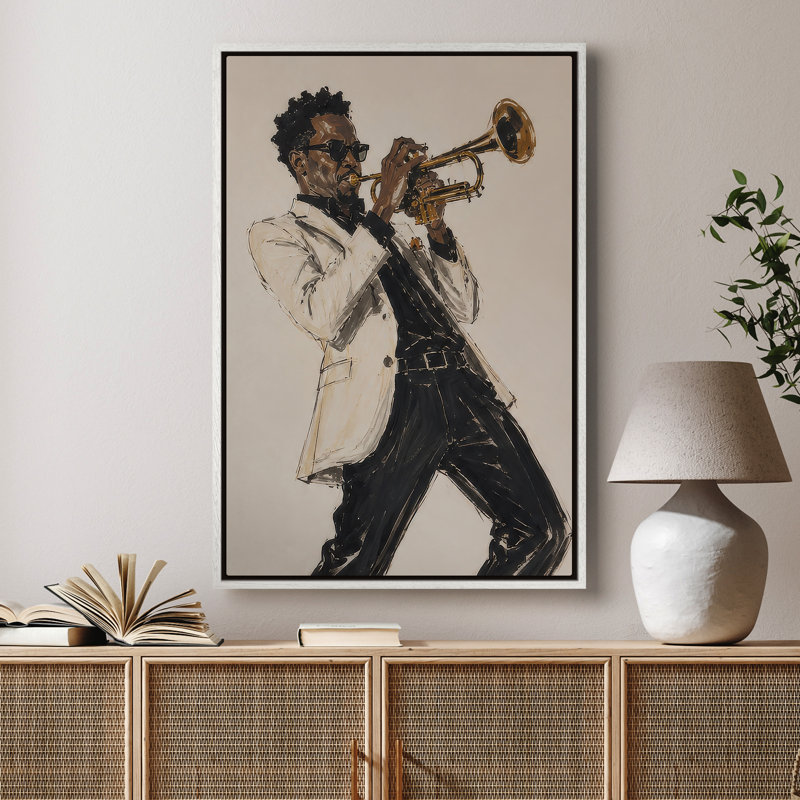 Art mural encadré sur toile - Portrait de musicien de style trompette jazz - 16 po x 24 po, 24 po x 36 po, 36" H x 24" W