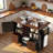 Rolling Kitchen Island With Drop Leaf, Power Outlet, 2 Cabinets, 2 Drawers, 4 Large Wheels, Spice Rack And Removable Hollow Wine Rack-1078964393