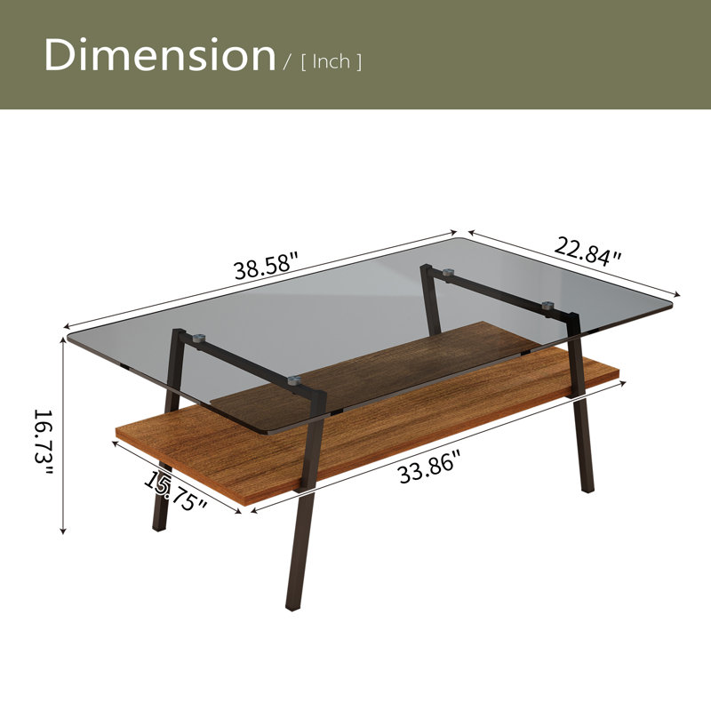 Table basse rectangulaire, plateau de table en verre trempé avec pieds en métal noir, table moderne pour le salon