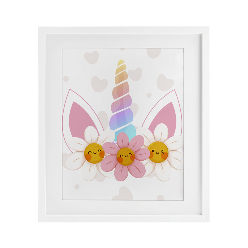«Daisy Unicorn with Hearts», reproduction encadrée sous verre, conception de Jesse Keith, H 16 po x l 13 po