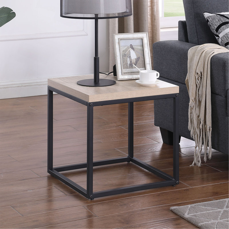 Table de bout avec table de bout, table de chevet carrée en bois et métal, petite table de bout avec rangement, pour la chambre à coucher du salon, chêne naturel