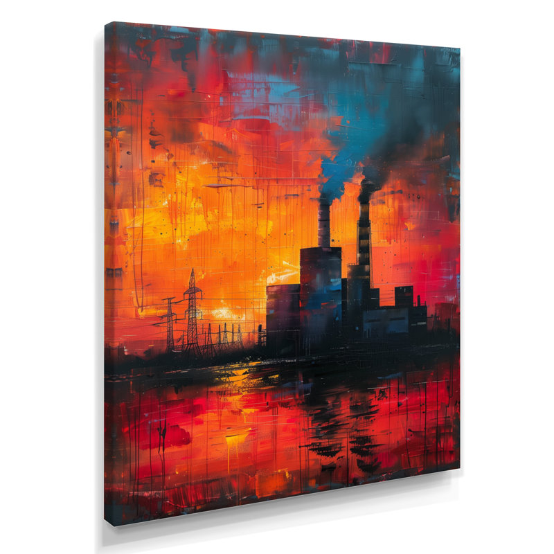 Orange rouge, énergie, montée en puissance de la centrale solaire - centrales électriques, impression d'art mural