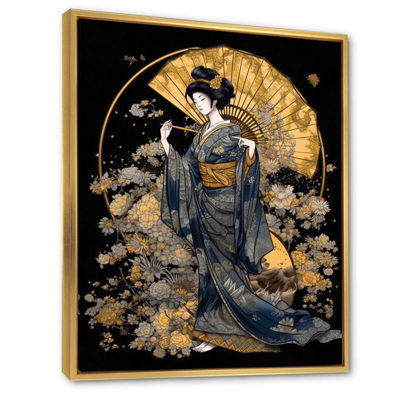 «Elegant Japanese Woman VI - Woman Japon», reproduction sur toile encadrée, H 32 po x l 16 po x P 1 po, Cadre flottant doré