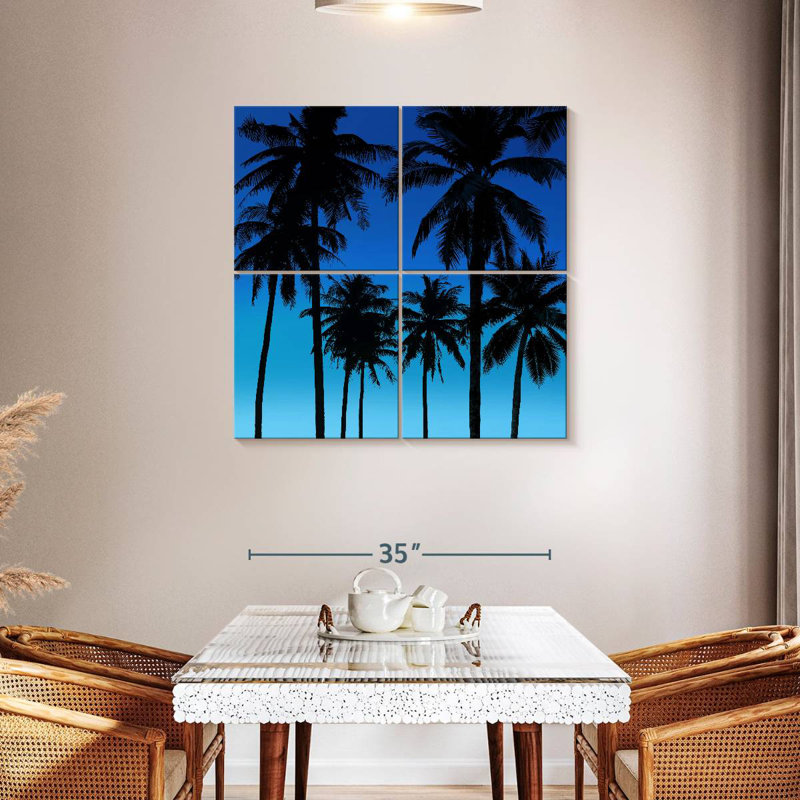 Gillard Palms noir sur bleu I, H 38 po x l 38 po