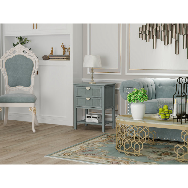 Table d'appoint 2 tiroirs, Gris clair