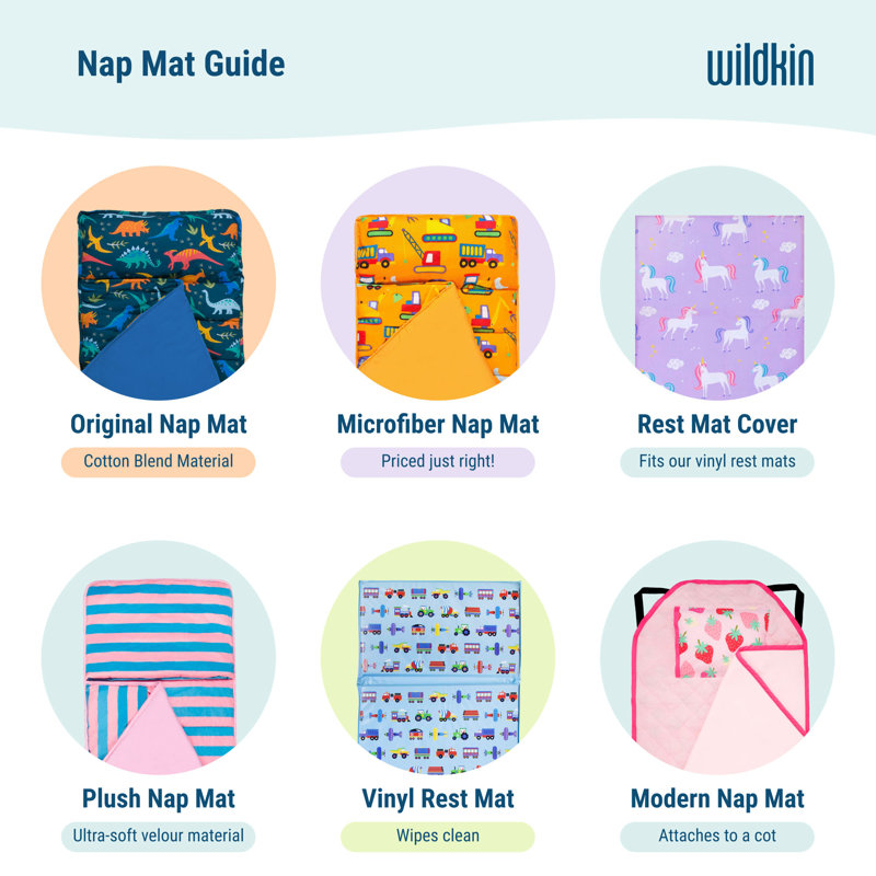 Tapis de sieste Wildkin Modern Kids - mélange de coton doux avec coussin et sangles élastiques pour l'école et les voyages - Éléphants