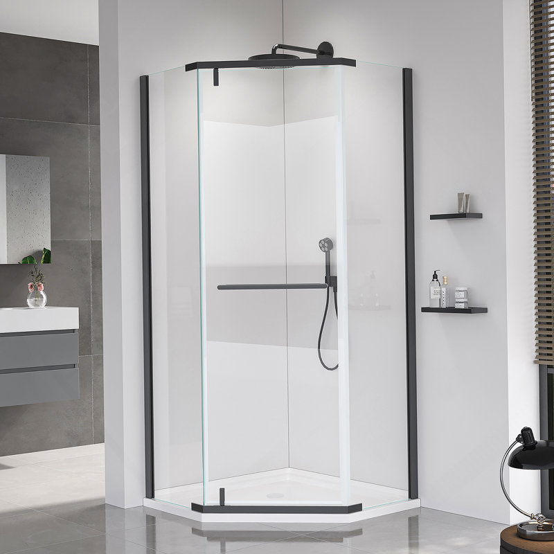 Pivot Shower Door, Tempered Glass Door For Bathroom, Matte Black
