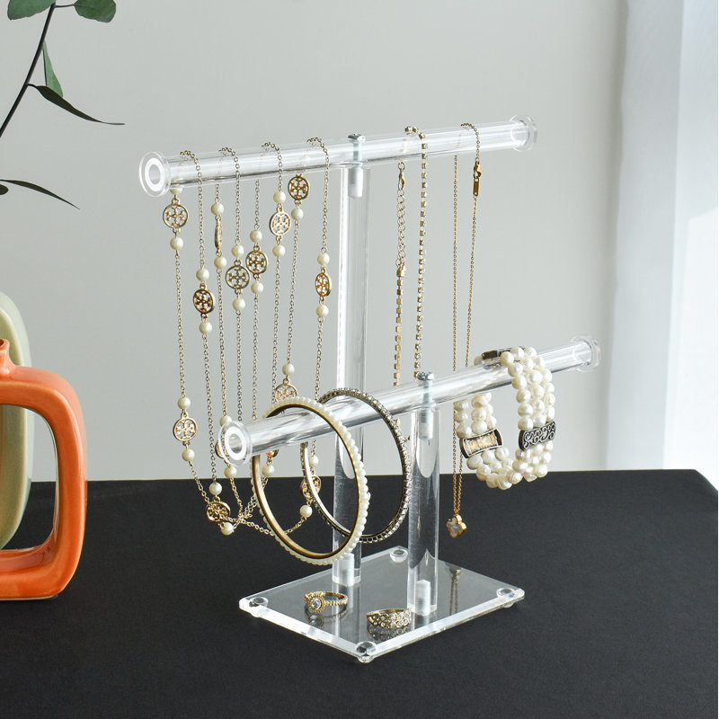 Organisateur de bijoux eluxe en acrylique transparent, support à 2 poignées en T
