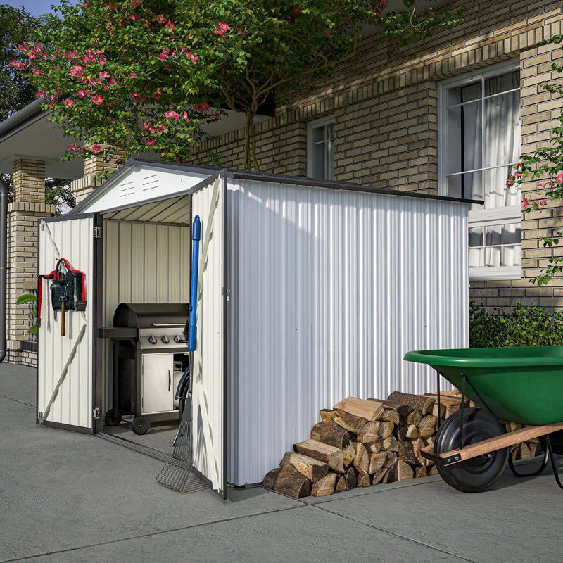 8 x 6 ft White and Gray Metal Outdoor Storage Shed