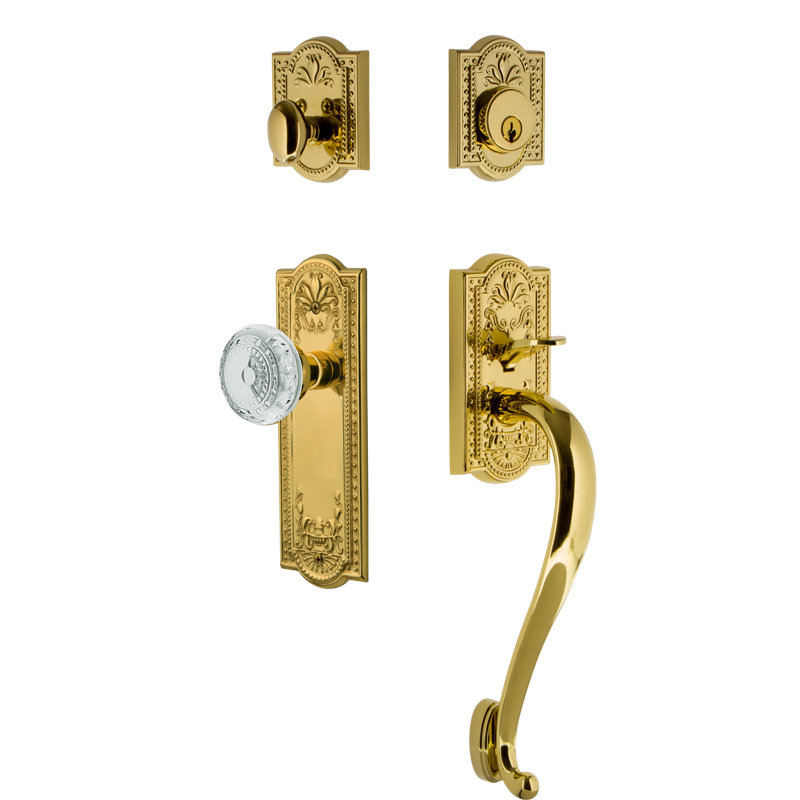 Nostalgic Warehouse Meadows Plate S Grip Handleset with Single Cylinder Deadbolt and Crystal Meadows Knob, 2 3/8"