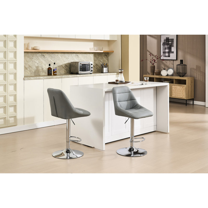 De 2 tabourets de bar, velours gris, repose-pieds, base et hauteur réglables, pivotant, facile à nettoyer, repose-pieds et base imperméables, mode réglable, gris, poli