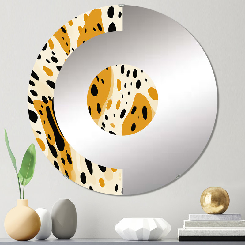 Tribal Fusion en noir et jaune - Miroir mural demi-cercle, 31,4 po x 31,4 po
