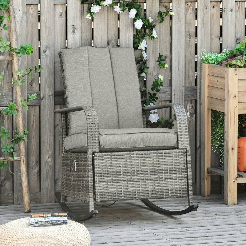 Fauteuil inclinable gris pour chaise berçante - coussins moelleux, repose-pieds réglable 135 degrés, gris
