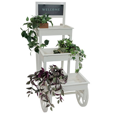 3-tiered Fir Wood Plant Stand With Chalkboard - White