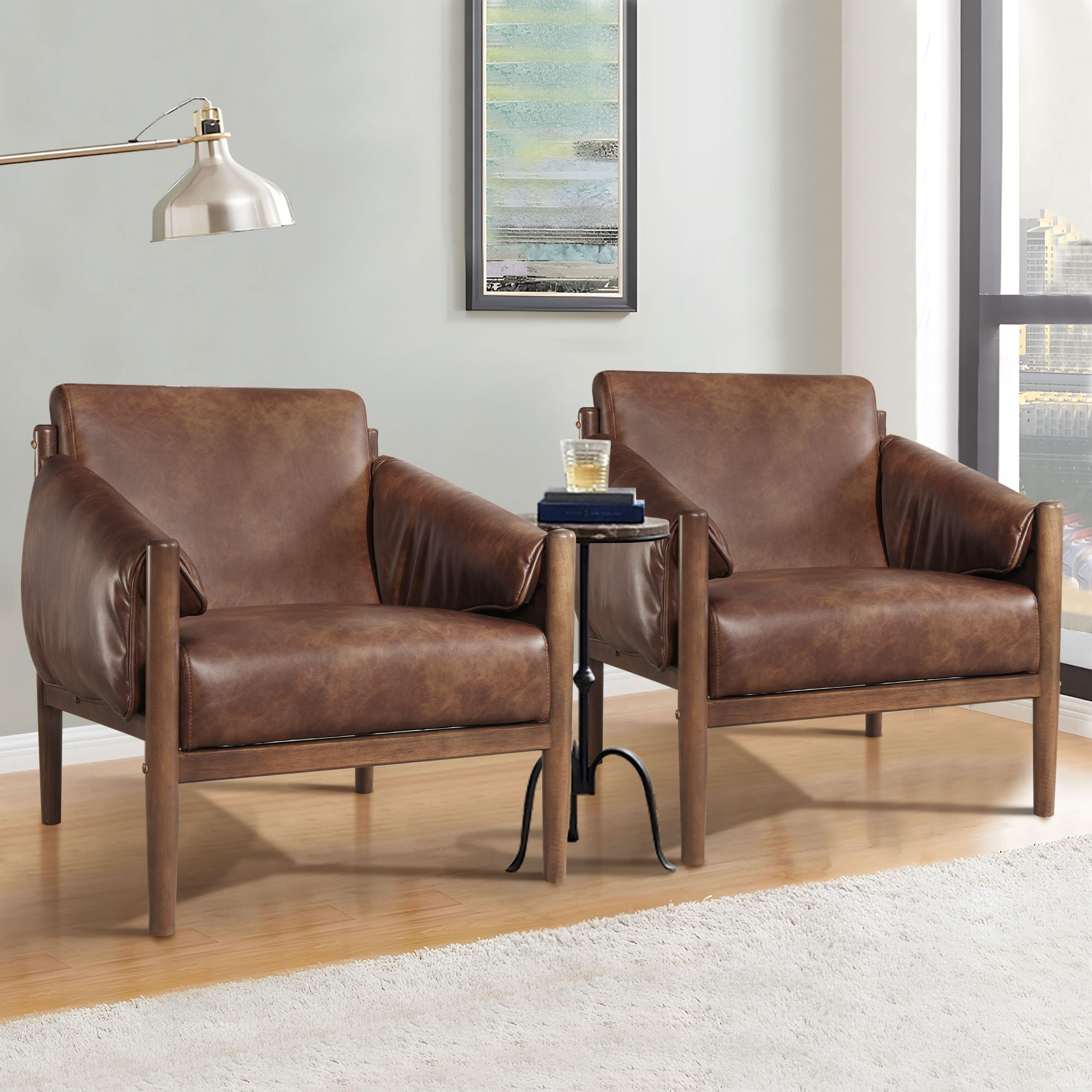 Arlena 29.5'' Wide Vegan Leather Upholstered Accent Chair with Removable Arm Cushions (Set of 2)