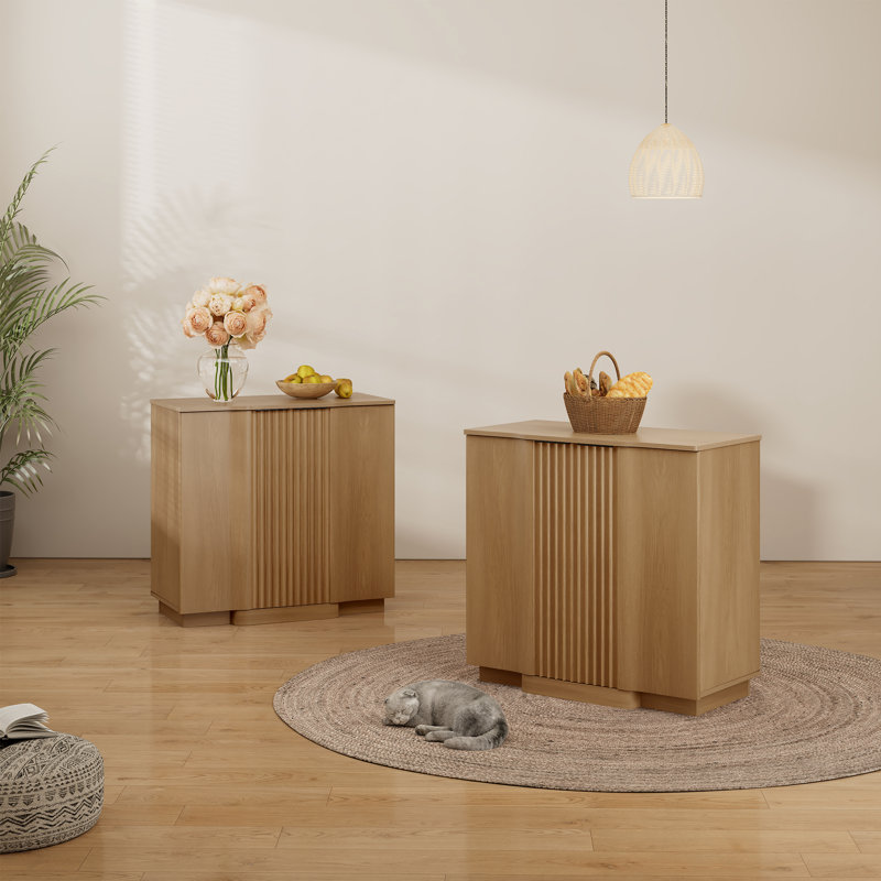 Designer Modern Minimalist Style 31.5'' Fluted Panel Sideboard（set Of 2）, Brown