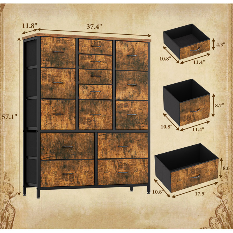 Étagère de rangement à 15 tiroirs en tissu, Brun