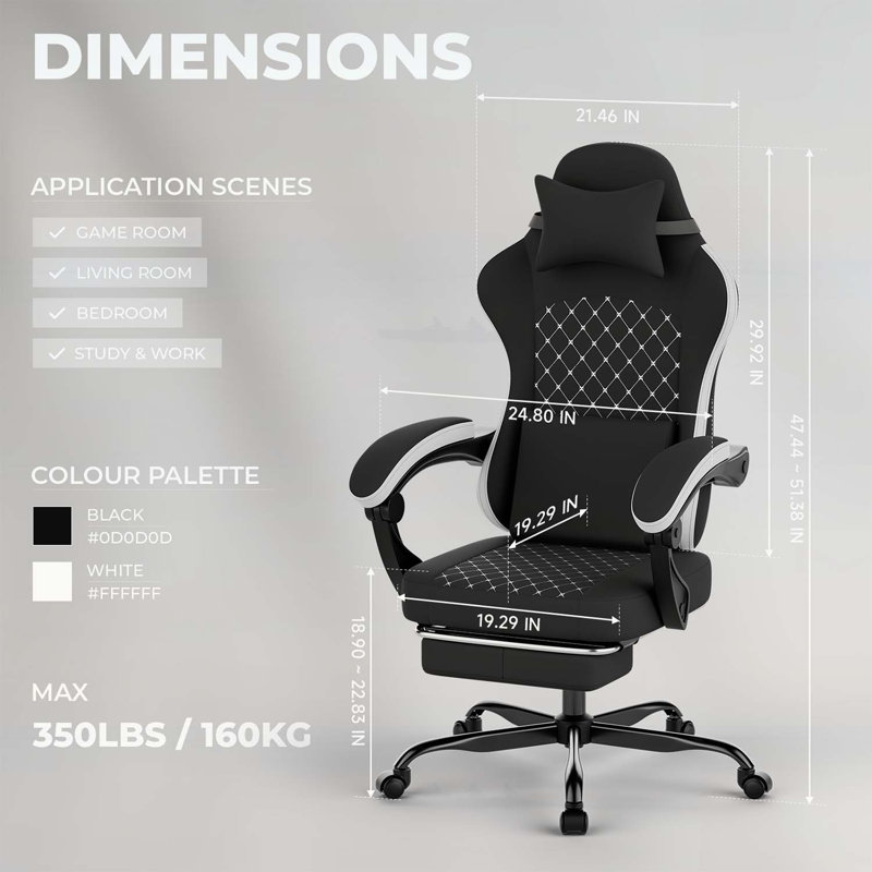 Fauteuil de jeu ergonomique PC avec massage, repose-pieds et soutien lombaire réglable pour un confort optimal, Black Velvet
