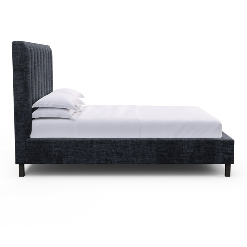 Highline Upholstered Bed, Box Weave Linen Marzipan, Full, Ebony