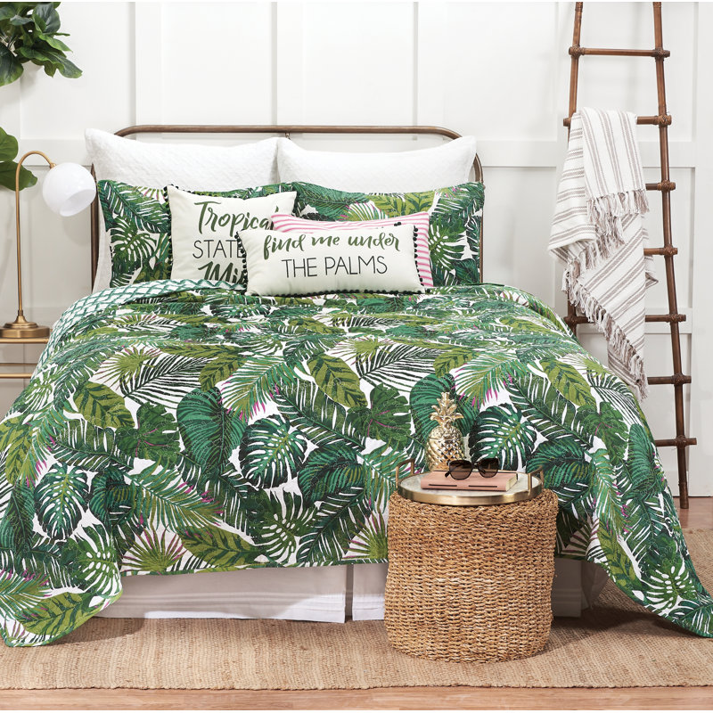 Tropical Green Cotton Reversible Twin Quilt Set