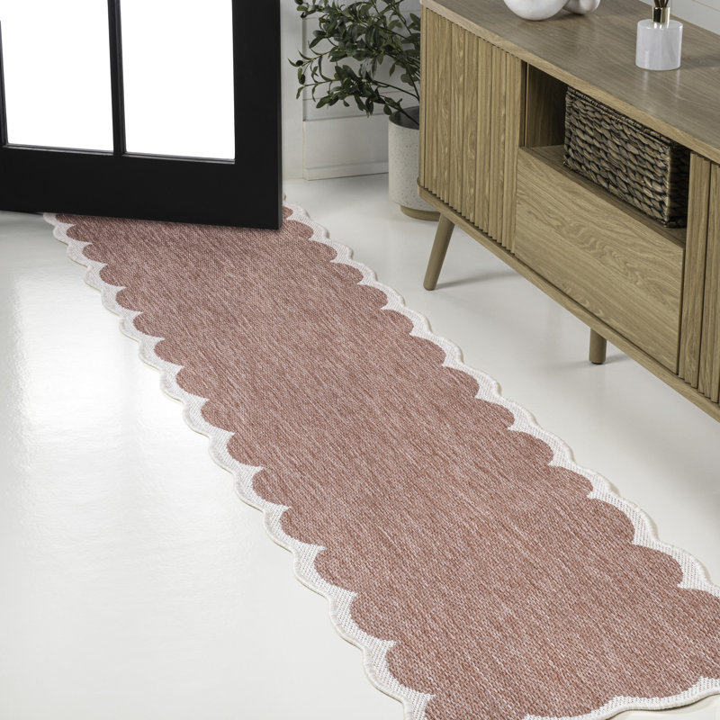 Tapis d'intérieur / extérieur festonné deux tons rose clair / crème Manado, Nouveauté 2 pi x 8 pi
