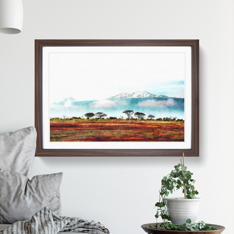 Mount Kilimanjaro In Tanzania - Single Picture Frame Print on MDF, 45cm H x 63cm W x 2cm D, Walnut Framed
